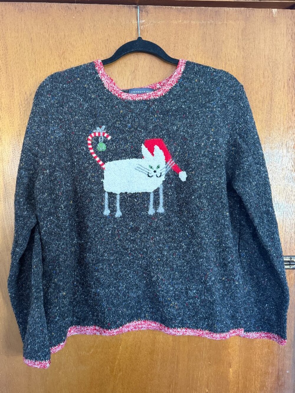 Vintage Ugly Christmas Sweater / Northern Isles Knit Santa Cat Novelty Sweater